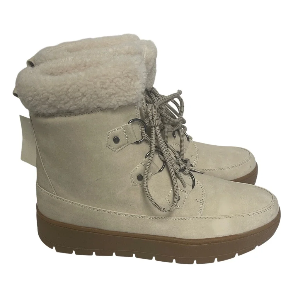 Falls Creek Anita‎ Cream Faux Fur Lined Lace-Up Winter Boots 9 NWT